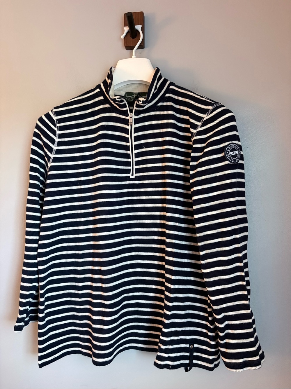 LRL Lauren Active Ralph Lauren Womens 1X Striped Quarter Zip Thermal Waffle